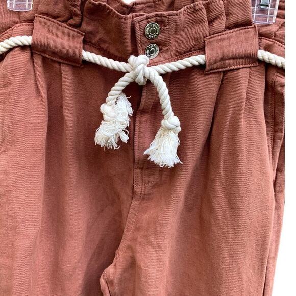 NWOT Veronica Beard Karter Linen Blend Paperbag Waist Pants Moca Brick Size 4 - Picture 4 of 9